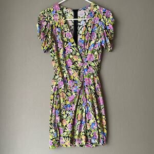Vintage Homemade sz 4 pink floral‎ mini faux wrap dress